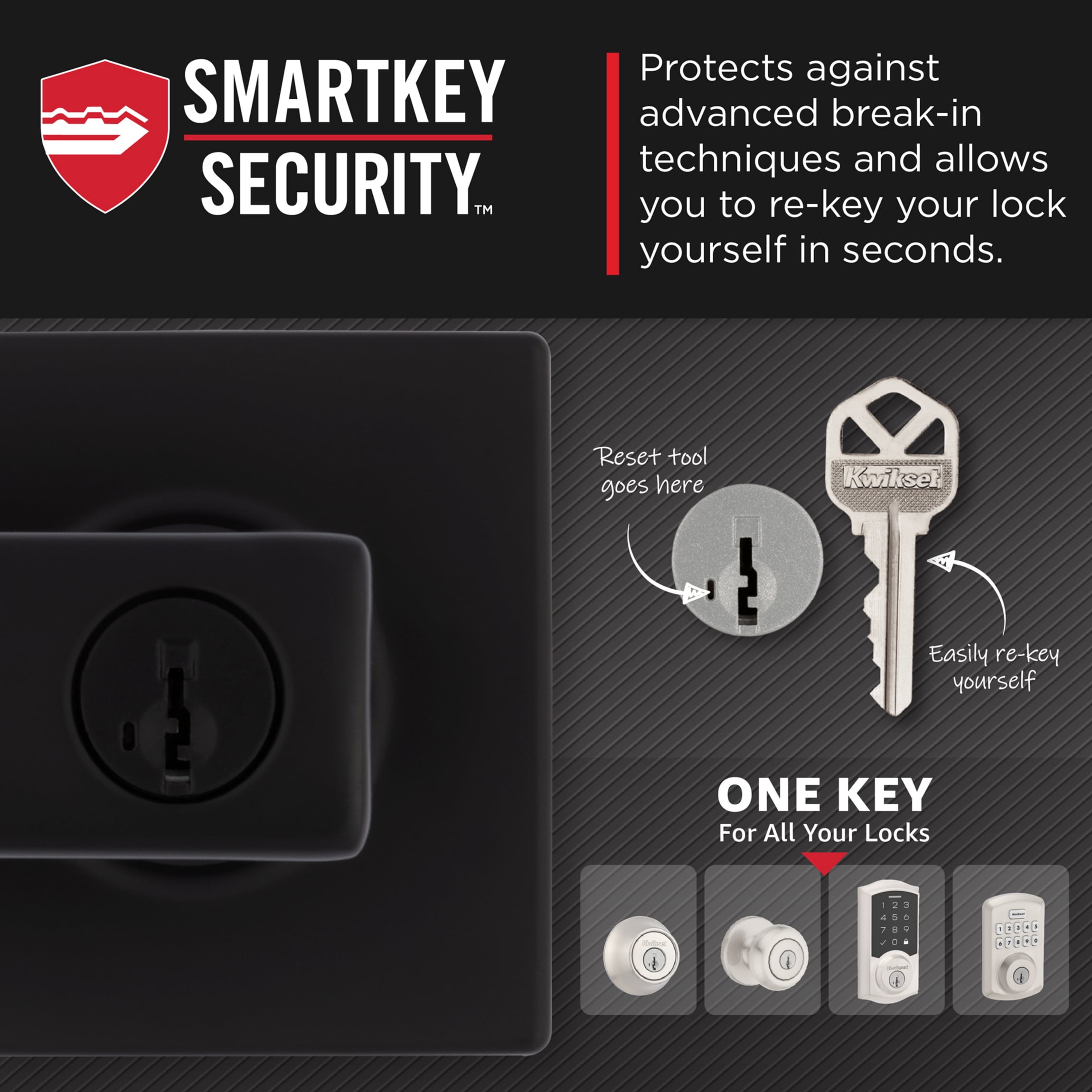 Kwikset Breton Square Keyed Entry Lever Doorknob with Smartkey Matte Black