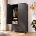 thumbnail image 3 of ShiKeyi 60" Tall Metal Wardrobe Cabinet with 1 Drawer and Hanging Rod, 2 Doors Wardrobe Closet with Shelf for Bedroom, Black, 3 of 10