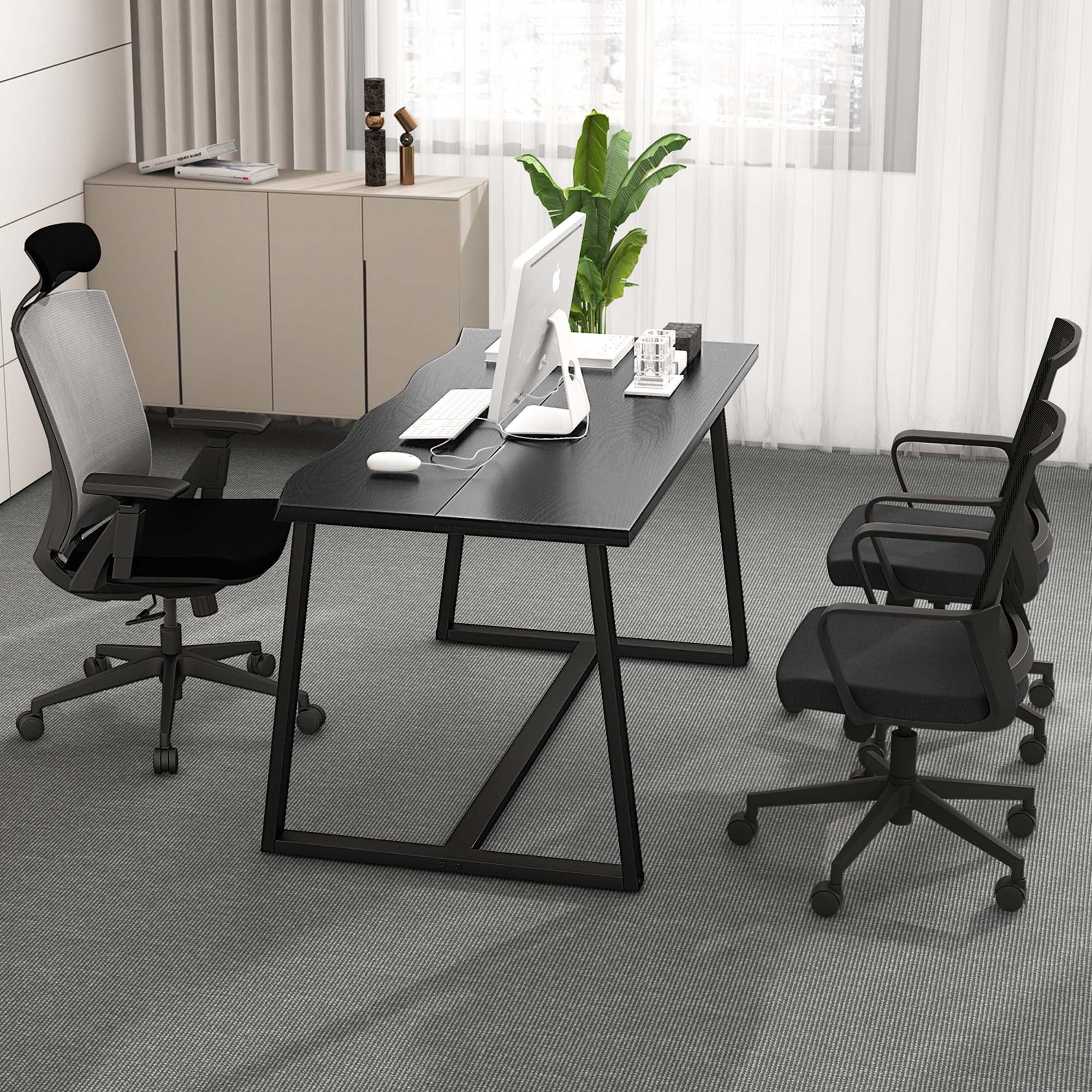 Costway 63" Large Dining Table for 4-6 People with Wavy Edge Heavy-duty Metal Frame Black