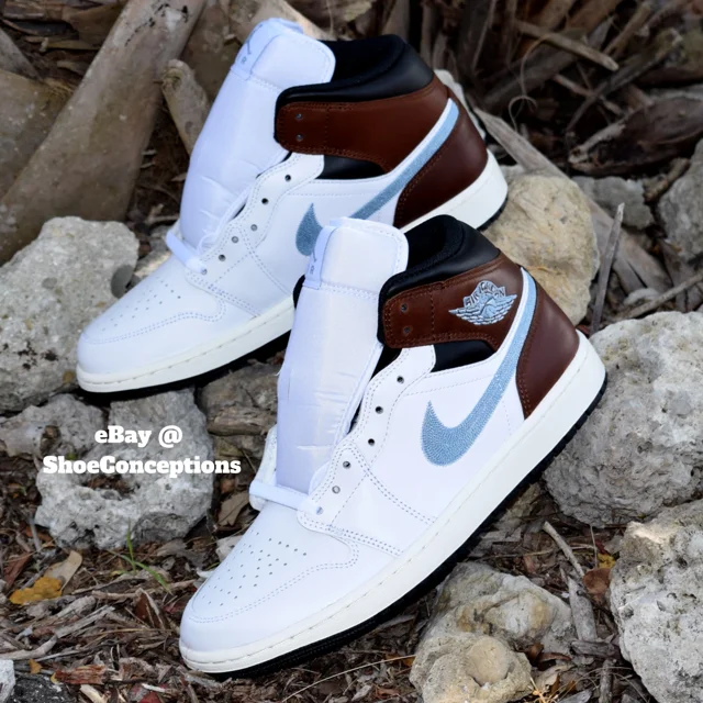 N I-K-E A i r-Jor-dan 1 Mid SE Shoes White Black Blue Gray FQ7831-142 Men's Sizes NEW