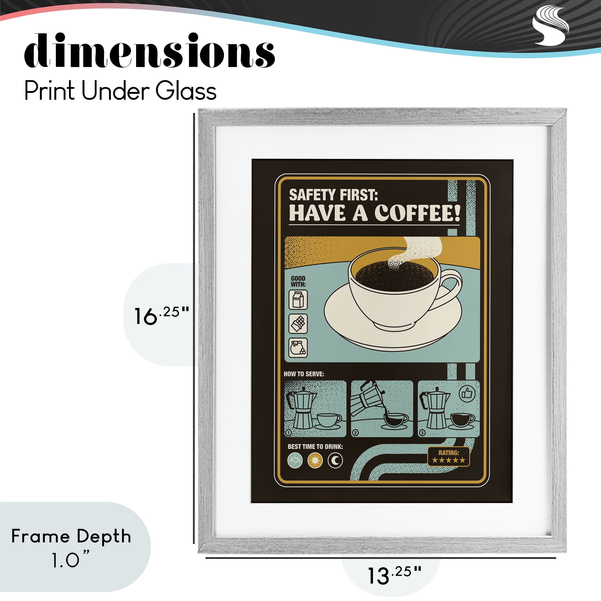 Stupell Industries Safety First Have A Coffee Gray Framed Print Under Glass, design by Tobe Fonseca