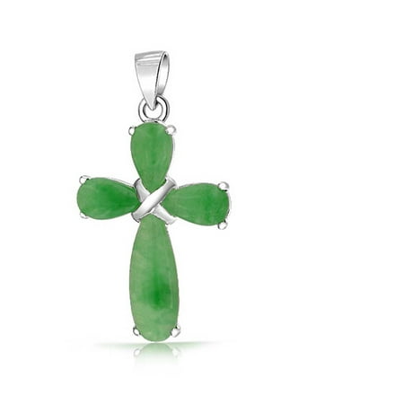 Green Jade Carved Buddha Pendant (Modern Simple Dyed Green Jade Cross For Women Pendant 925 Sterling Silver Necklace 16 Inches Chain 1.5)