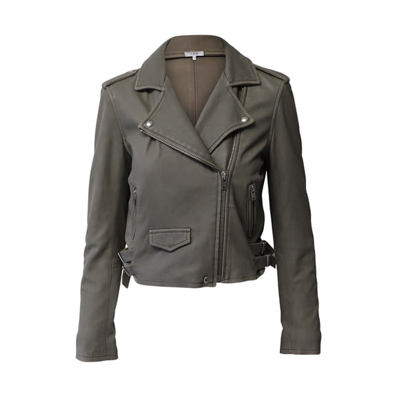 Pre-Owned Iro Cropped Moto Jacket in Grey Lambskin Leather