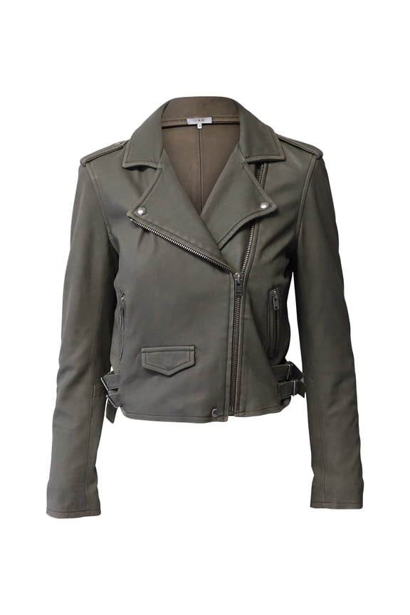 Pre-Owned Iro Cropped Moto Jacket in Grey Lambskin Leather