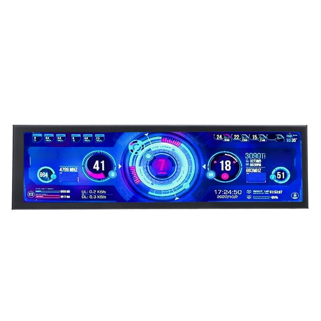 Computer Case Secondary Screen, Multifunctional PC Temperature Display Energy Saving 8.8 Inch for PC Computer Case