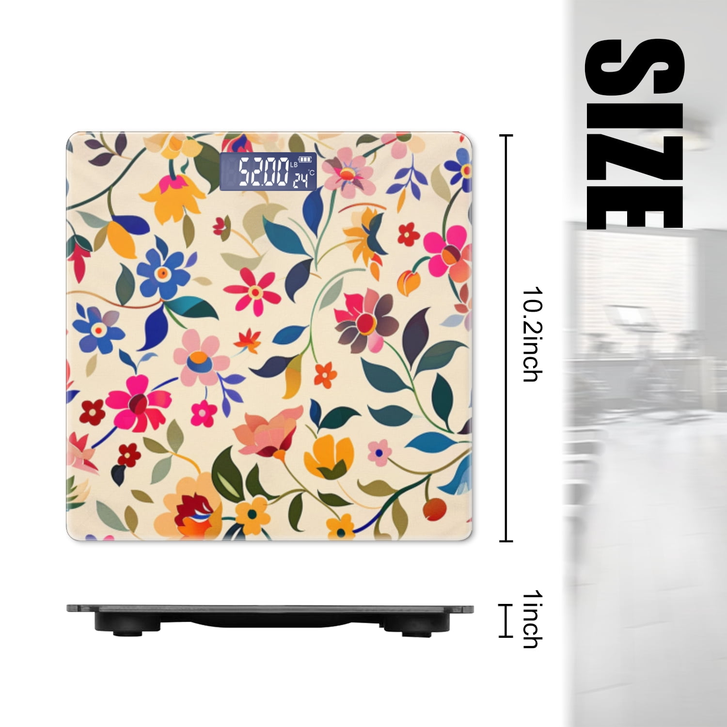 High Precision Body Weight Scale Smart Bathroom Scales with Large LCD Display(400lbs),Decorative for Bedroom-Colorful Flowers And Leaves On Cream-Colored