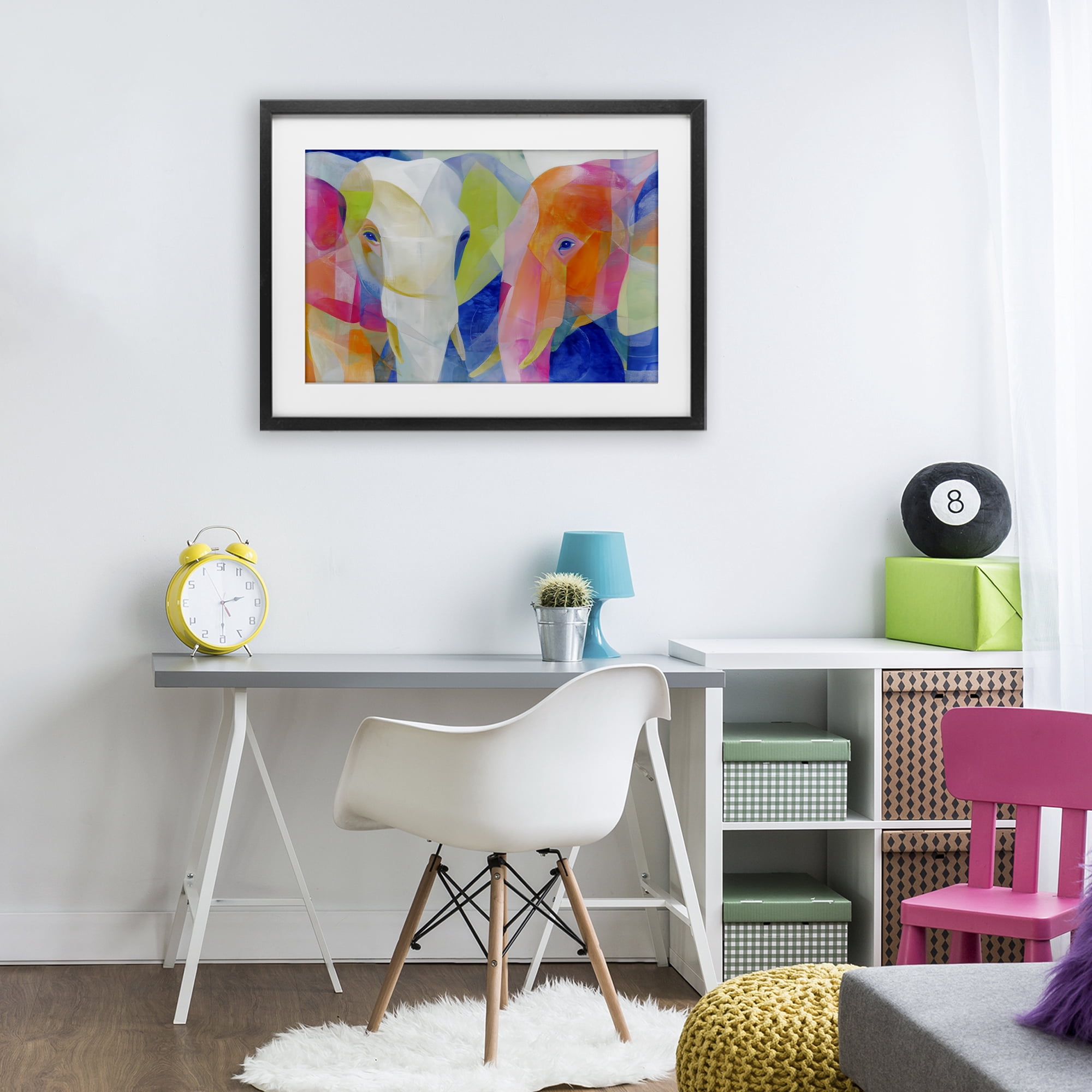 Stupell Industries Two Elephants Geometric Composition Black Framed Print Under Glass, design by Chromatic Storm Studio