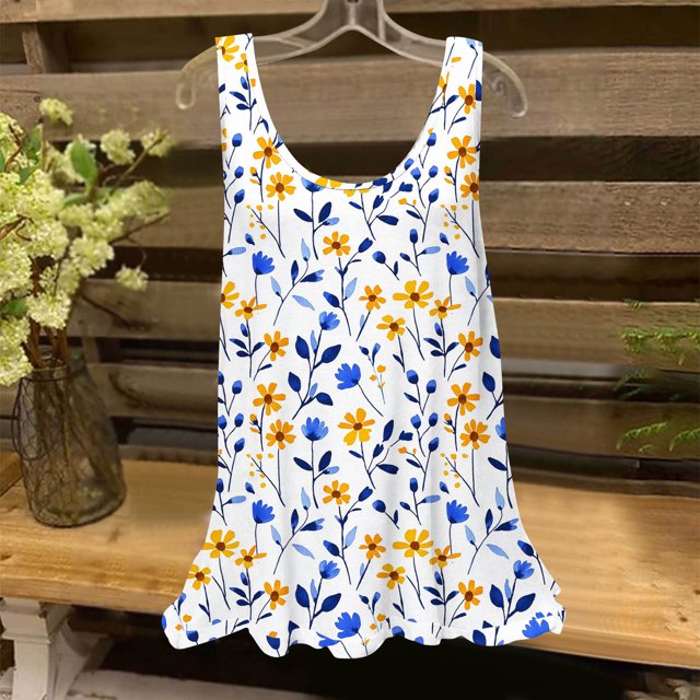 Amzcrzy Tops Débardeur pour Femmes Décontracté Col Rond Camisole pour Femmes Tendance Imprimé Floral Sans Manches Tops d'Été