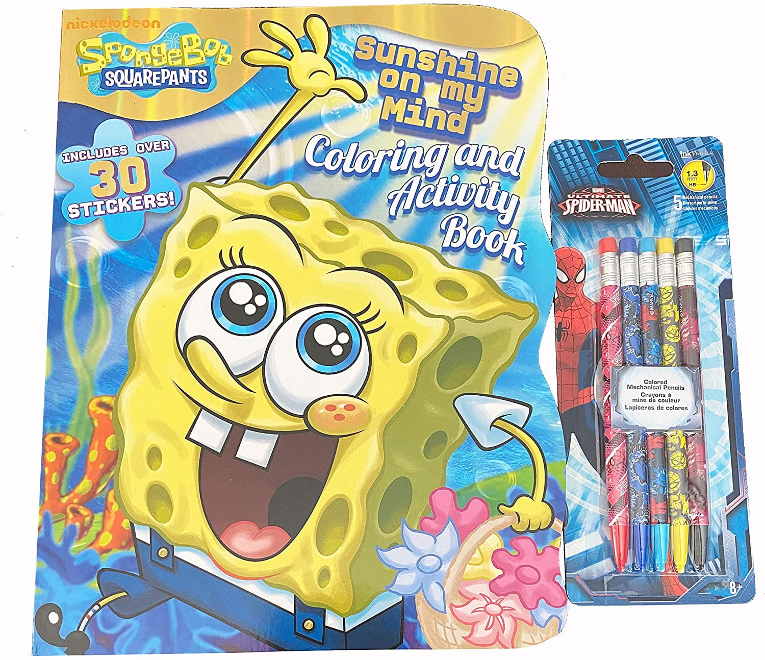 Bundle of Spiderman Mechanical Color Pencils and Spongebob Sunshine on