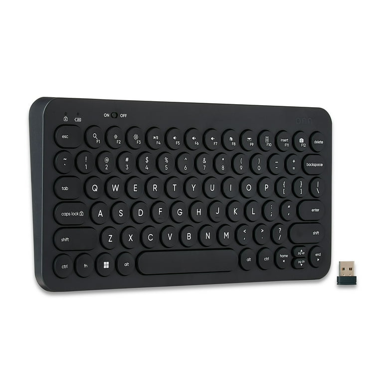 Onn+ Mini Compact Wireless Keyboard, 78 Keys, USB Receiver