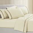 thumbnail image 2 of Benzara BM202815 Milan Queen Size Sheet Set with Double Marrow Hem, Cream & Brown - 6 Piece, 2 of 2