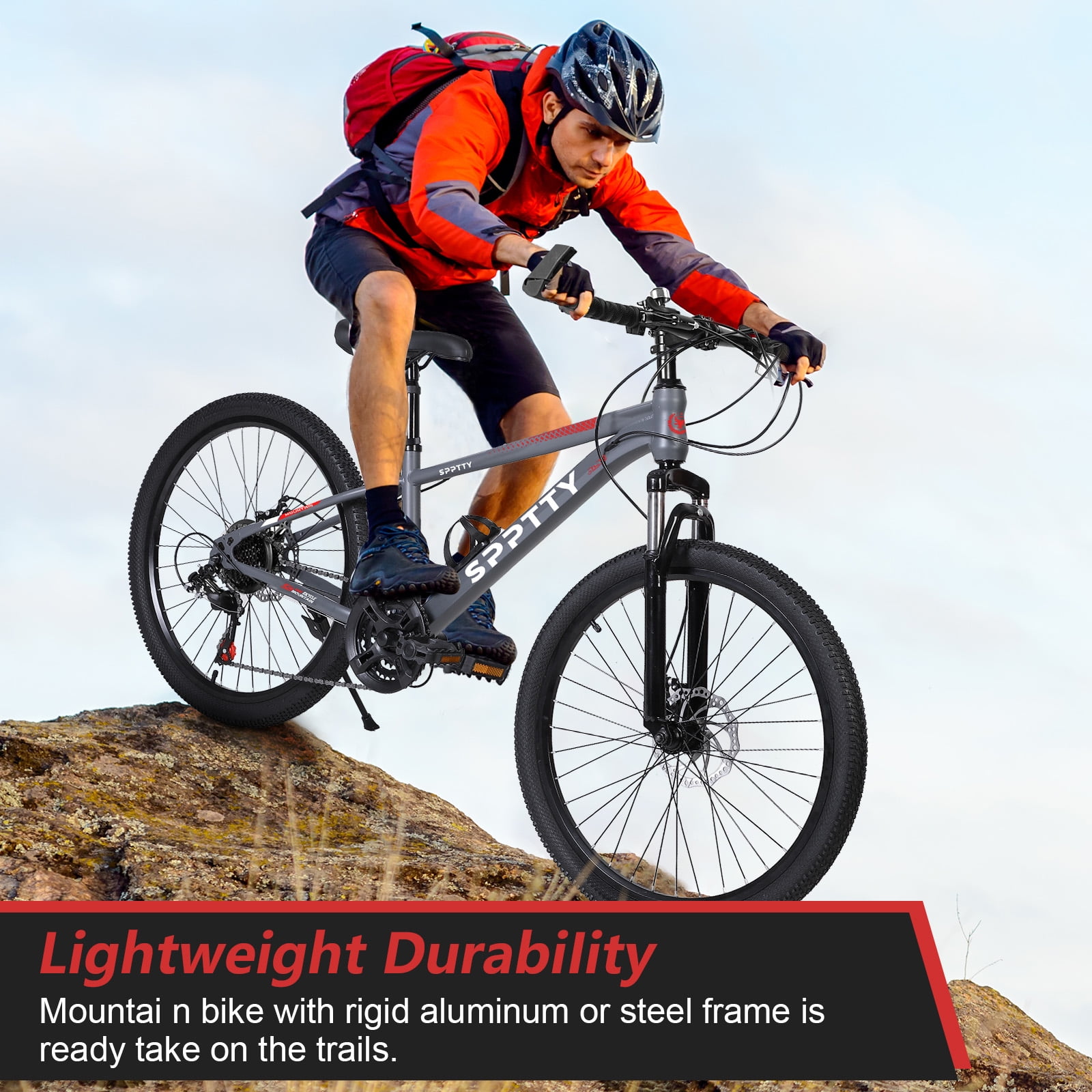 SPPTTY 21 Speed Mountain Bike,24 inch Bike for Men Women Boys Girls,Disc Brakes Dual Suspension