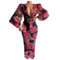 thumbnail image 2 of FcBaudy Robe à Manches Longues à Col en V, Robes d'Été pour Femmes, Robes pour Femmes Mode Femmes Imprimé Décontracté Col en V Manches Longues Robe de Vacances Robe Femme, 2 of 6