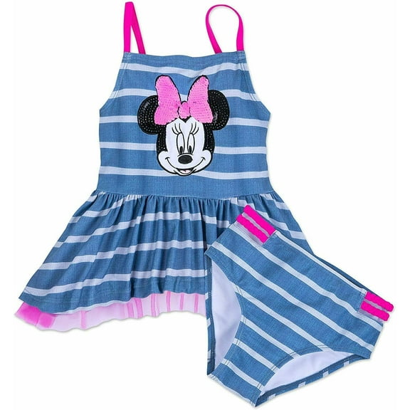 Disney Store Minnie Mouse 2 PC Deluxe Sequin Swimsuit Girl Size 5/6