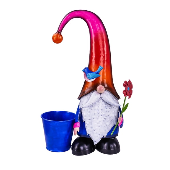 Evergreen 17.75"H Metal Spring Brights Gnome Garden Statuary with Planter