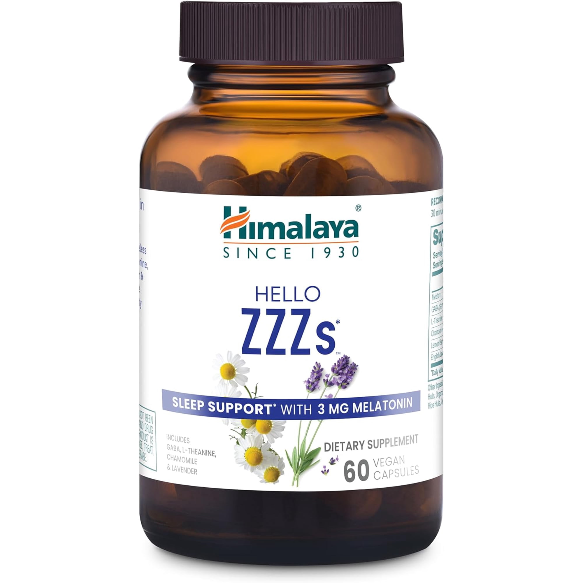 Himalaya Hello ZZZs with GABA, L-Theanine and Melatonin 3mg for Sleep Support and Occasional Sleeplessness, 60 Capsules