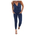 thumbnail image 2 of ZAZYULZ Summer Jumpsuit Women's V Neck Spaghetti Strap Drawstring Waisted Long Pants Jumpsuit Rompers(Navy Blue,Xl), 2 of 7