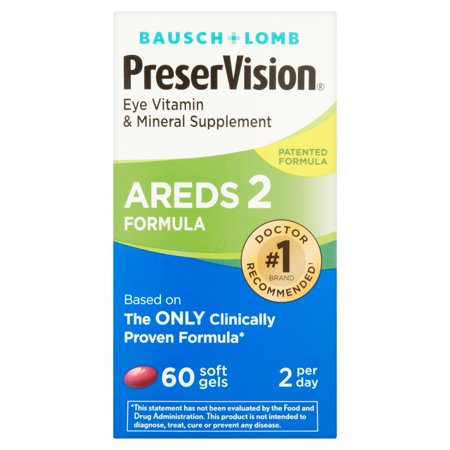 Bausch + Lomb PreserVision Eye Vitamin & Mineral Supplement Areds 2 Formula Soft Gels, 60 (Best Vitamins And Minerals For Acne)