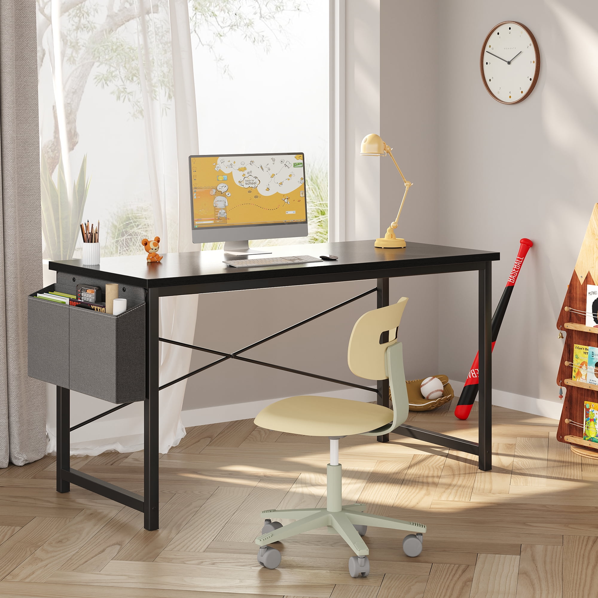 Gianna 55" Computer Desk with Metal Frame, Waterproof Surface and Storage Bag – Perfect for Office Use, Black