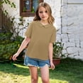 thumbnail image 2 of Ruyang Teen Girls Cotton Linen Short Sleeve Lapel Solid Baggy T Shirts Summer Lightweight Breathable Workout Tee Tops, 2 of 9