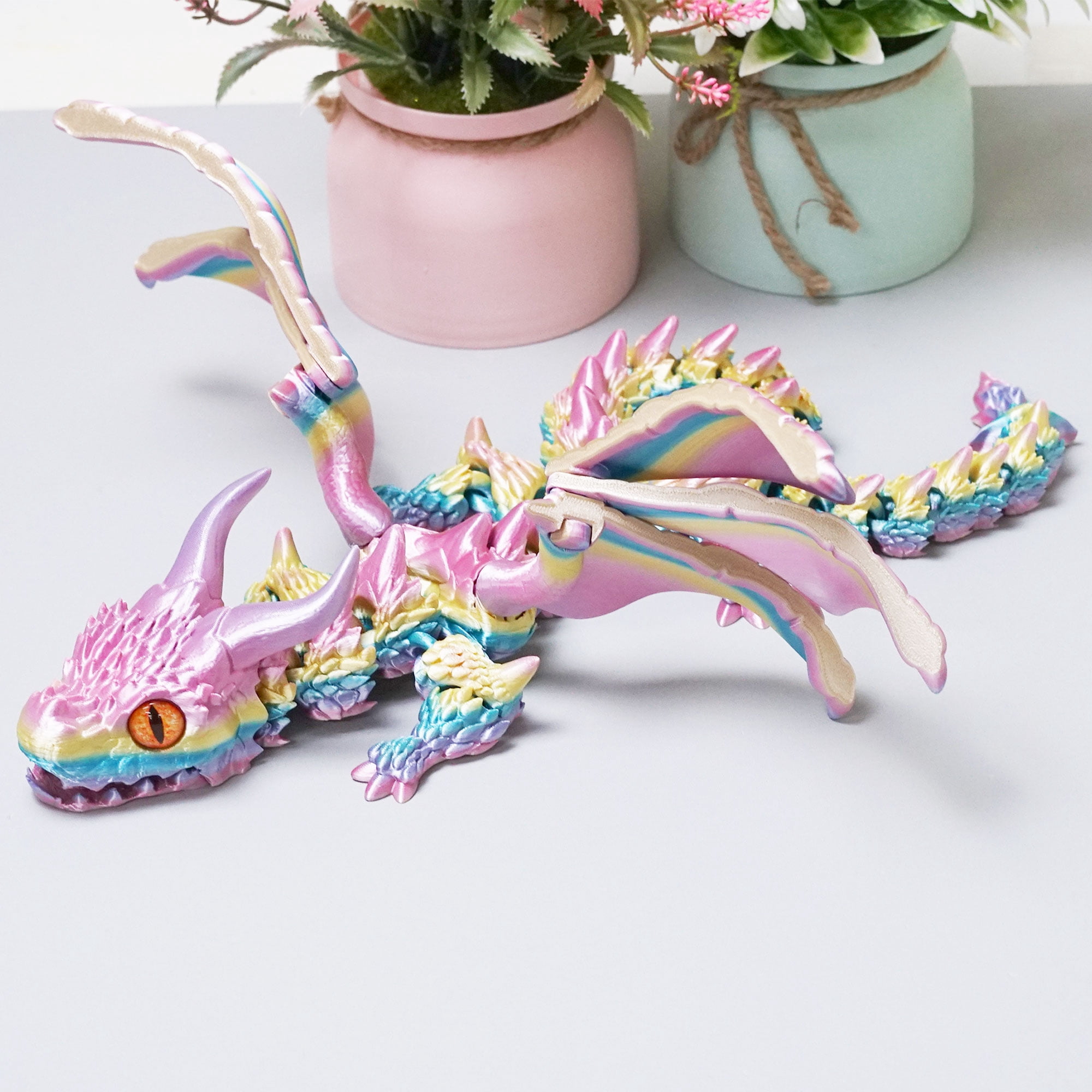 22inch 3D Printed Dragon with Wing,Flexible Joint Animal lacertid Figurines,Realistic Eyes, Home Office Decor,Fidget Toy for Adults Teens Boy Festival Gifts