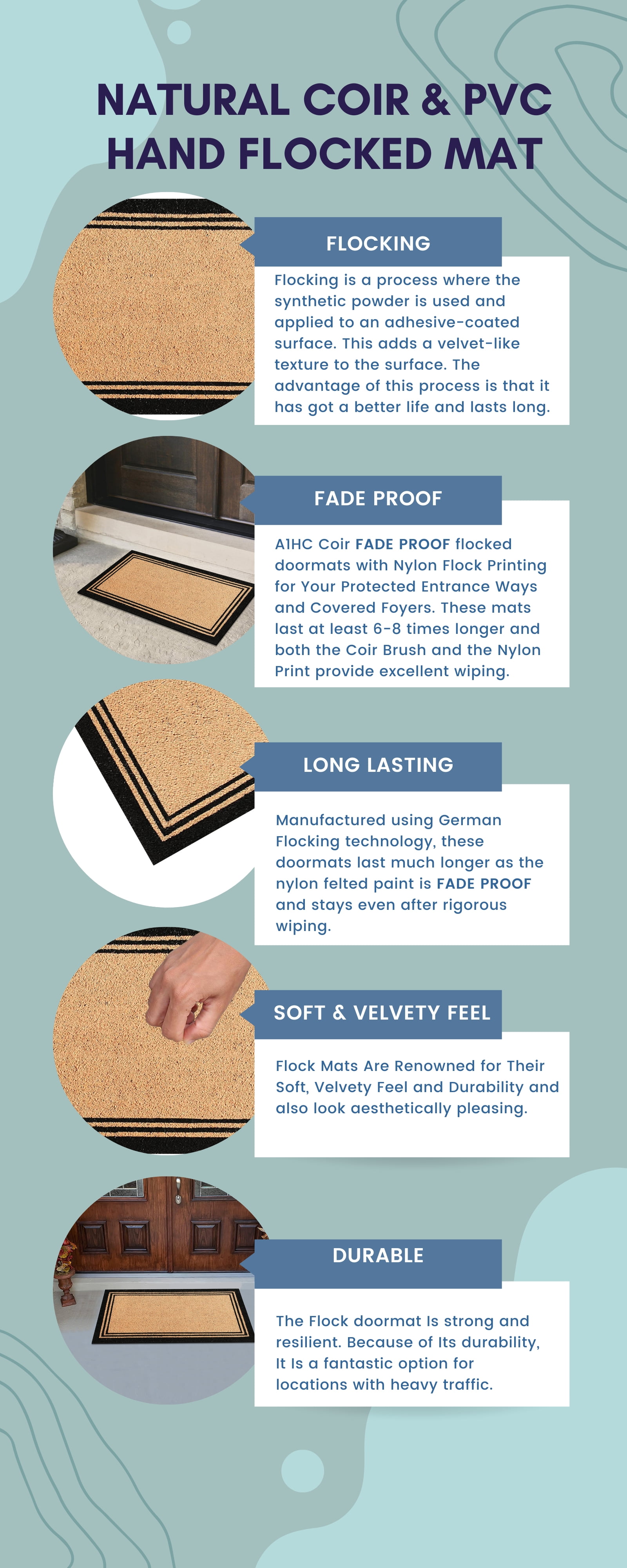 A1HC Natural Coir Doormat With Classic Border Heavy Duty PVC Backing,0.75 Inch Pile Height, Natural Color, Boot Scrapper, Outdoor Doormat (24" X 39")