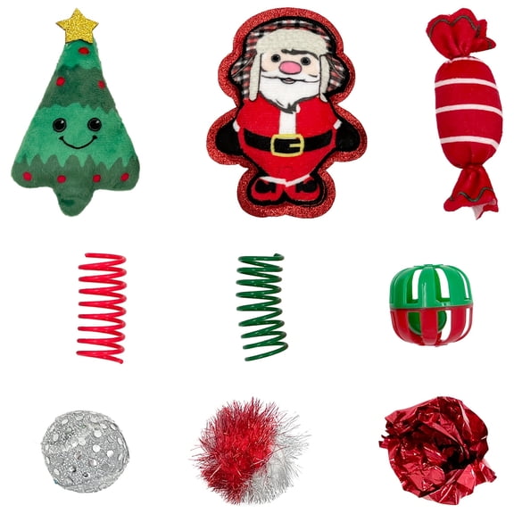 LANHUE Christmas Cat Toys for Indoor Cats 9 PCS Cat Interactive Toys Pack Including Cat Balls Toys,Cat Spring Toys,Catnip Toys,Mice Toys and Kitten Toys