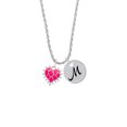 thumbnail image 2 of Delight Jewelry Silvertone Hot Pink Giraffe Print Heart Silvertone Script Initial Disc - M - Charm Necklace, 20"+3", 2 of 4