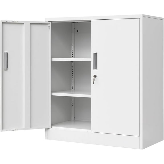 BESFUR Metal Storage Cabinets, Steel Locking Cabinet with Shelves and Doors for Home Office, School, Garage, Utility Room and Basement, 36.2" H x 31.5" W x 15.7" D (White)