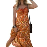 Zdcdcd Women Summer Beach Bohemsian Floral Sundress A-line Long Maxi Dress
