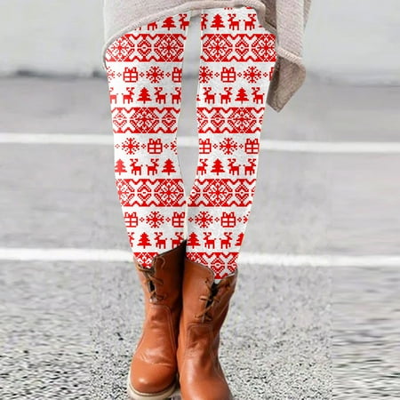 Lroveb Christmas Leggings for Women Printed Elastic All-match Slim Casual Long Boot Pants Yoga Leggings