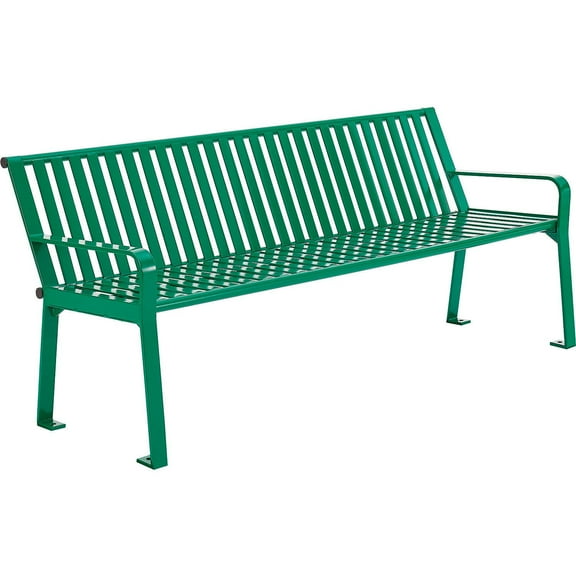 Global Industrial 4 ft. Outdoor Park Bench with Back, Vertical Steel Slat, Green, Unassembled