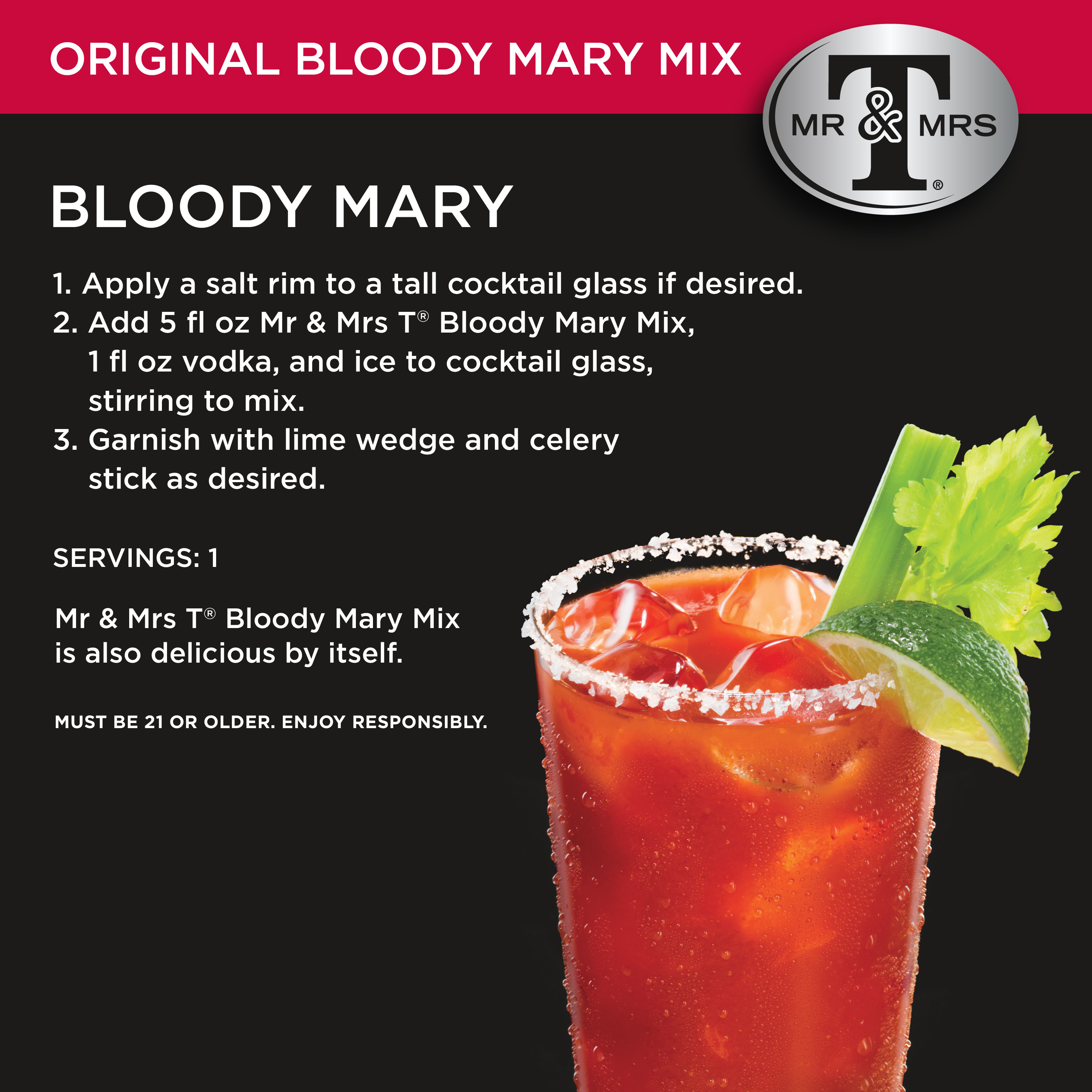 Mr & Mrs T Original Bloody Mary Mix, 5.5 fl oz cans, 4 pack