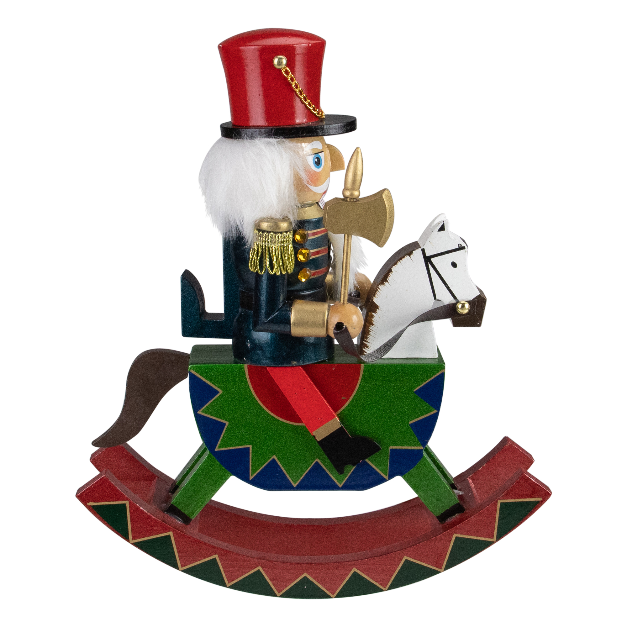 11.5 Red and Blue Christmas Nutcracker Soldier on Rocking Horse