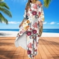 thumbnail image 2 of Algodón Lino Camisa larga Top Impreso Pantalón Elegante Mujer Suelto Traje de vacaciones FLhrweasw Nuevo, 2 of 8