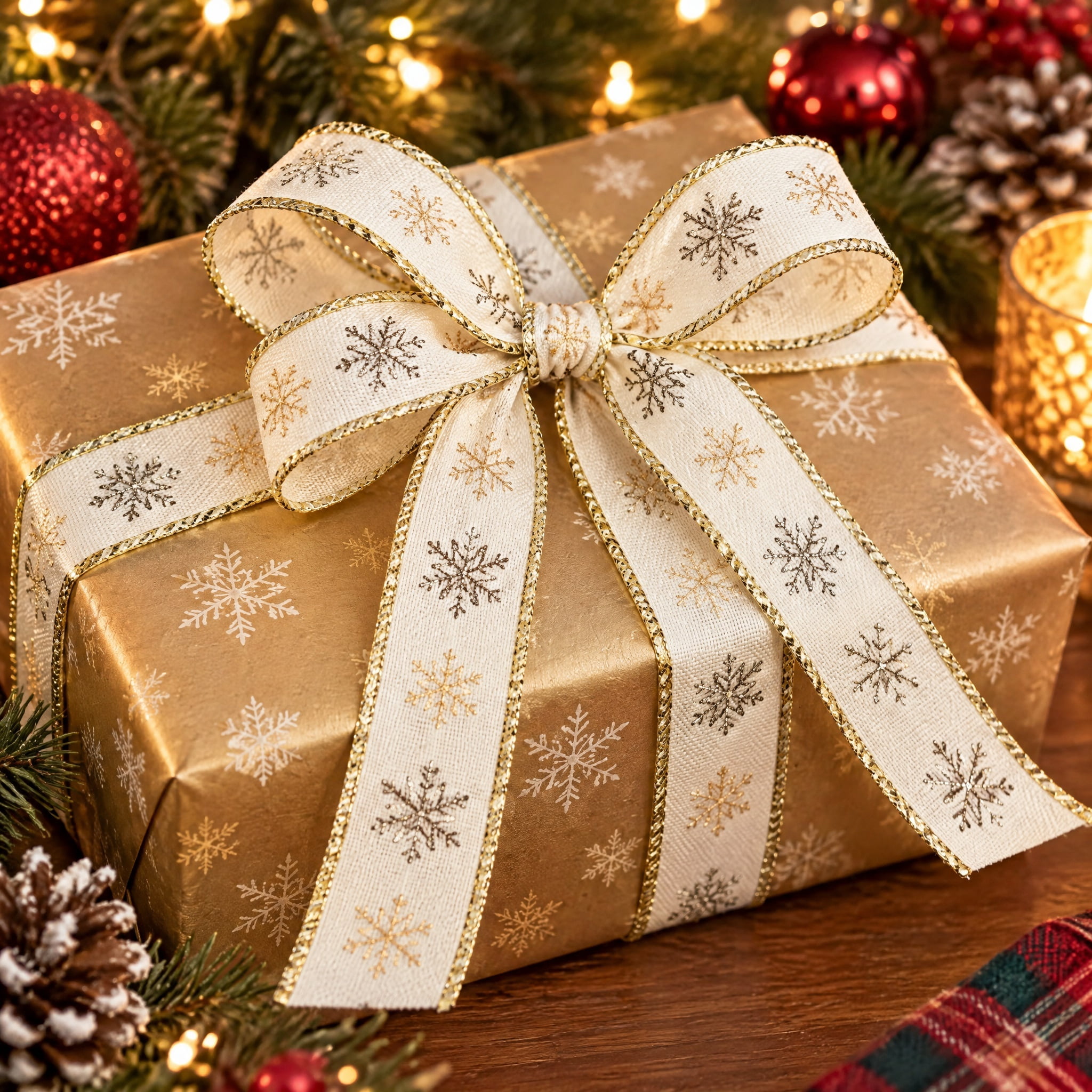 Gold Snowflake Mini Christmas Ribbon, 1" x 12', by Holiday Time