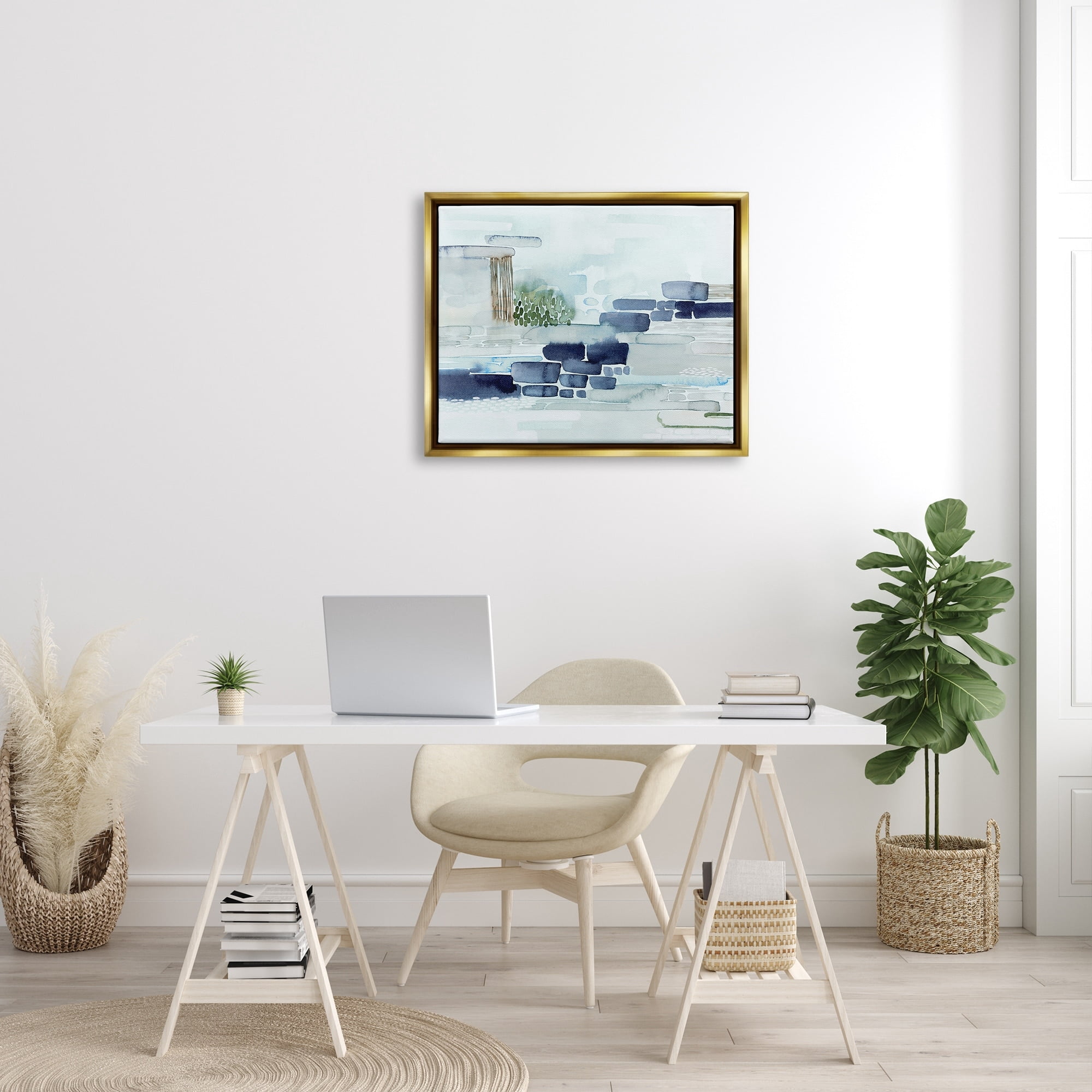 Stupell Industries Modern Abstract Coastal Landscape Organic Blocks Metallic Gold Framed Floating Canvas Wall Art, 24x30, by Grace Popp