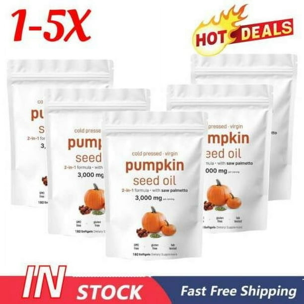 1-5X\Aceite de semilla de calabaza con saw palmetto, 3000 mg, 180 cápsulas blandas, suplemento herbal NUEVO Mejor