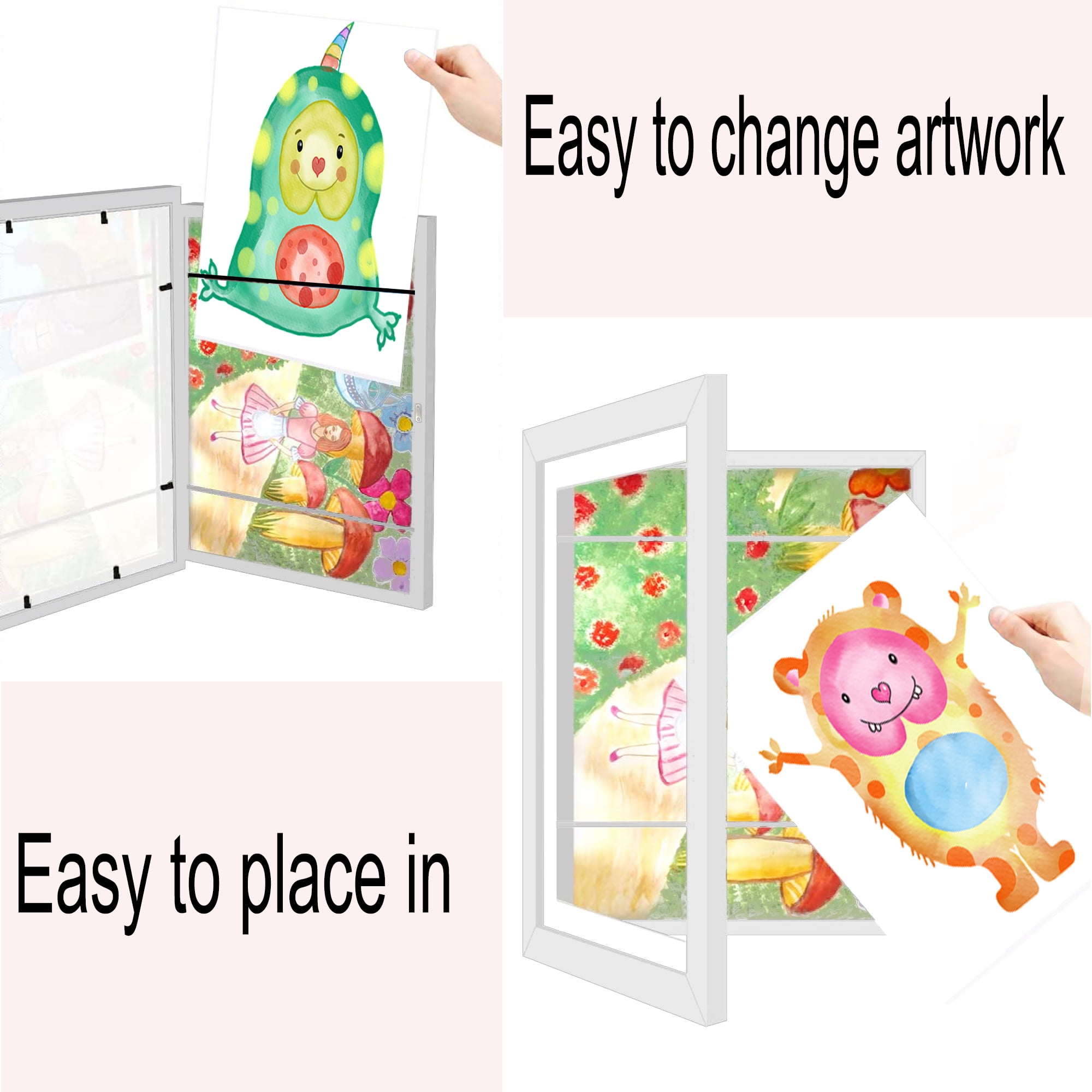 Kids Art Frames Front Opening Changeable Sets of 2 White 8.5X11" Artwork Frames for Kids Drawings Storage Frames Children Art Projects Schoolwork Crafts Hanging Art Displays