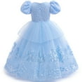 thumbnail image 3 of MAVLLY Princess Cinderella Dresses for Girls Halloween Party Cosplay Long Evening Costume Toddler Puffy Sleeve Blue Fancy Outfit  3-12 Years, 3 of 5