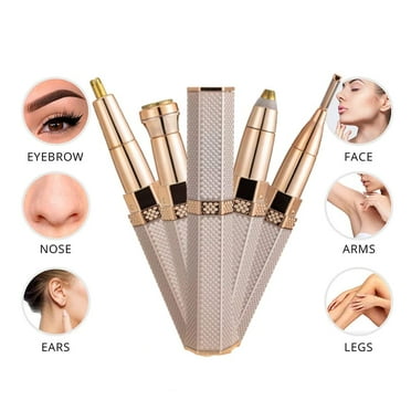 Facial Hair Removal for Women, Painless Hair Remover, 4 in 1 Eyebrow Trimmer and USB Rechargeable Hair Remover with Built-in LED Light for Eyebrow, Nose, Lips, Face, Body (Rose Gold)