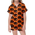 thumbnail image 4 of CAIVO Girls Halloween 2 Piece Pajama Sets Cute Pumpkin Bat Print Lapel Short Sleeve Button Down Shirt With Shorts Sleepwear For Kids Comfortable Casual Loungewear, 4 of 4