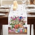 thumbnail image 3 of Easter Table Runner, Spring Rabbits Eggs Botanical Flowers Butterfly Washable Cotton Linen Table Runners 36 Inches Long, Dresser Scarf Runner for Nightstand/End Tables/Round Tables 13''x36'', 3 of 9