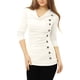 thumbnail image 2 of Top acanalado con botones y mangas largas Cuello vuelto Allegra K blanco 3XL, 2 of 5