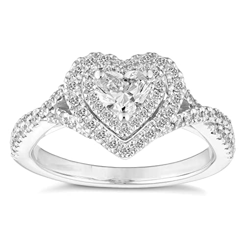 HeartsAndYou 3.5ct Heart Cut Moissanite Split Shank Halo Engagement Ring for Women 18k White Gold over Silver Stylish