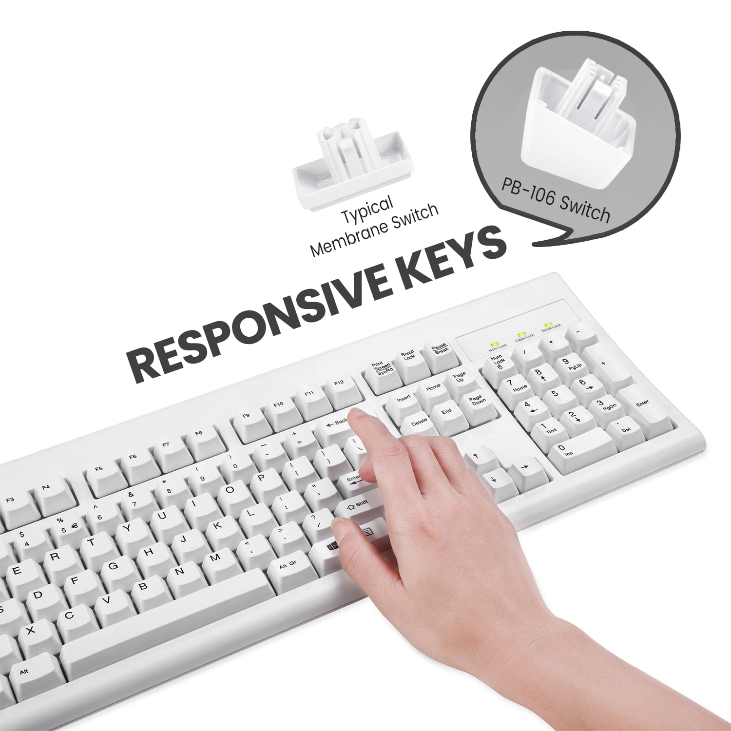 Perixx Periboard-106 Performance Wired USB Computer Keyboard with Curved Keys - White