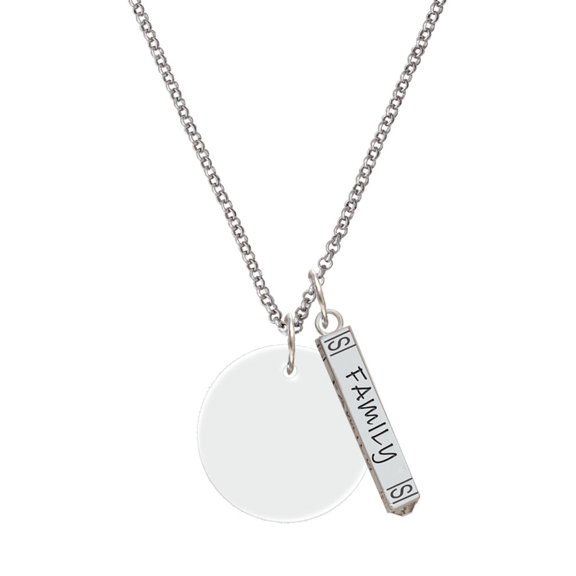 Delight Jewelry Acrylic 1" Disc Imitation Pearl Silvertone Family Bar Charm Necklace, 23"