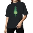 thumbnail image 2 of Fiery Green Skull Art Women's T-shirt, 2 of 3