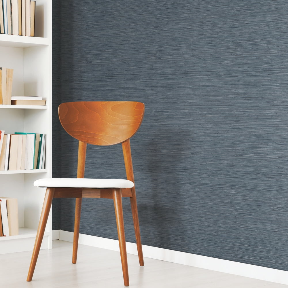 RoomMates Faux Grasscloth Blue Peel and Stick Wallpaper, 20.5 in wide x 18 ft