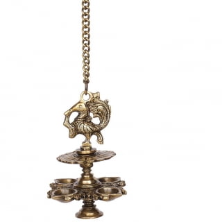 Ashopi Hanging Bird Diya mad in Brass with 4 Deepak- Antique Finish Home Decor Oil lamp